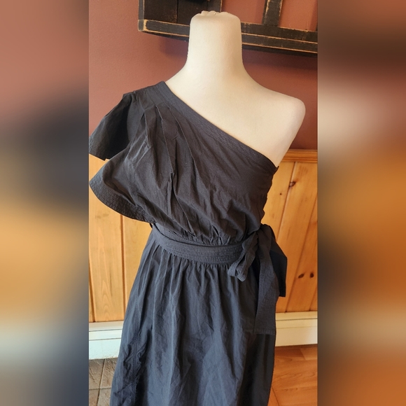 Madewell Ruffled One-Shoulder Midi Dress Black With Bow Size 0 - Picture 8 of 11